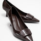 Marcia - Brown Embossed Buckle Stiletto Heel Shoe (Women)
