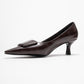 Marcia - Brown Embossed Buckle Stiletto Heel Shoe (Women)