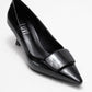 Marcia - Black Embossed Buckle Stiletto Heel Shoe (Women)
