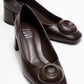 Mila - Brown Buckle Square Toe Block Heel Shoe (Women)