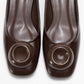 Mila - Brown Buckle Square Toe Block Heel Shoe (Women)