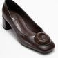 Mila - Brown Buckle Square Toe Block Heel Shoe (Women)
