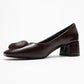 Mila - Brown Buckle Square Toe Block Heel Shoe (Women)