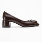 Mila - Brown Buckle Square Toe Block Heel Shoe (Women)