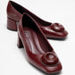 Mila - Burgundy Buckle Square Toe Block Heel Shoe (Women)