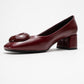 Mila - Burgundy Buckle Square Toe Block Heel Shoe (Women)