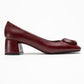 Mila - Burgundy Buckle Square Toe Block Heel Shoe (Women)