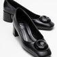 Mila - Black Buckle Square Toe Block Heel Shoe (Women)
