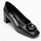 Mila - Black Buckle Square Toe Block Heel Shoe (Women)