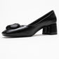 Mila - Black Buckle Square Toe Block Heel Shoe (Women)