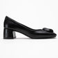 Mila - Black Buckle Square Toe Block Heel Shoe (Women)