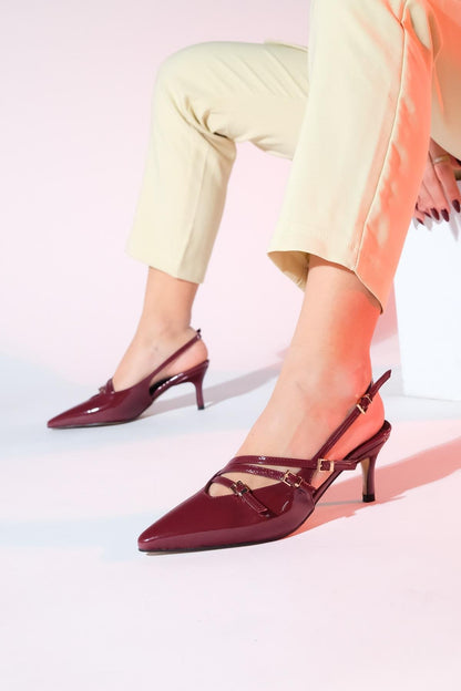 Magra Burgundy Patent Pointed-Toe Slingback Stiletto