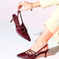 Magra Burgundy Patent Pointed-Toe Slingback Stiletto (Women)