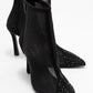 Farella - Black Mesh Embellished Back-Zip Heeled Boot (Women)