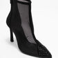 Farella - Black Mesh Embellished Back-Zip Heeled Boot (Women)