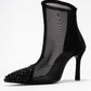 Farella - Black Mesh Embellished Back-Zip Heeled Boot (Women)