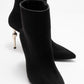 Crista - Black Pointed Toe Heeled Boot (Women)