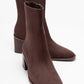 Chara - Brown Suede Block Heel Ankle Boot (Women)