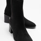 Chara - Black Suede Block Heel Ankle Boot (Women)