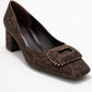 Velora - Brown Patterned Buckled Block Heel Shoe (Women)