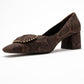 Velora - Brown Patterned Buckled Block Heel Shoe (Women)