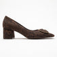 Velora - Brown Patterned Buckled Block Heel Shoe (Women)