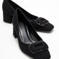 Velora - Black Patterned Buckled Block Heel Shoe (Women)