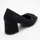 Velora - Black Patterned Buckled Block Heel Shoe (Women)