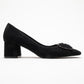 Velora - Black Patterned Buckled Block Heel Shoe (Women)