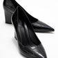 Puera - Black Printed Pointed Toe Wedge Heel Pump (Women)
