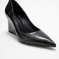 Puera - Black Printed Pointed Toe Wedge Heel Pump (Women)