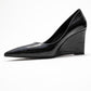 Puera - Black Printed Pointed Toe Wedge Heel Pump (Women)