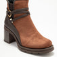 Wern - Brown Buckle-Detail Block Heel Boot (Women)