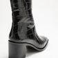 Chara - Black Croc-Embossed Block Heel Boot (Women)