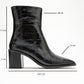 Chara - Black Croc-Embossed Block Heel Boot (Women)