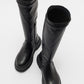 Henin - Black Stretch Knee-High Flat Boot (Women)