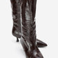 Crow - Brown Embossed Pointed Toe Short Heeled Boot (Women)