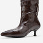 Crow - Brown Embossed Pointed Toe Short Heeled Boot (Women)