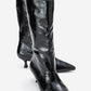 Crow - Black Embossed Pointed Toe Short Heeled Boot (Women)