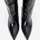 Crow - Black Embossed Pointed Toe Short Heeled Boot (Women)