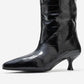 Crow - Black Embossed Pointed Toe Short Heeled Boot (Women)