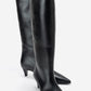 Siora - Black Genuine Leather Kitten Heel Knee-High Boot (Women)