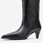 Siora - Black Genuine Leather Kitten Heel Knee-High Boot (Women)