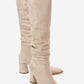 120 - Beige Suede Gusseted Block Heel Knee-High Boot (Women)