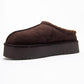 Avelia - Brown Suede Genuine Leather Thick-Soled Winter Slipper (Women)