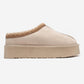 Avelia - Beige Suede Genuine Leather Thick-Soled Winter Slipper (Women)