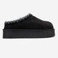 Avelia - Black Suede Genuine Leather Thick-Soled Winter Slipper (Women)
