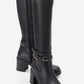 Viorra - Black Strappy Block Heel Knee-High Boot (Women)