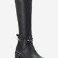 Viorra - Black Strappy Block Heel Knee-High Boot (Women)