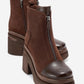 Anett - Brown Platform Heel Zip Boot (Women)